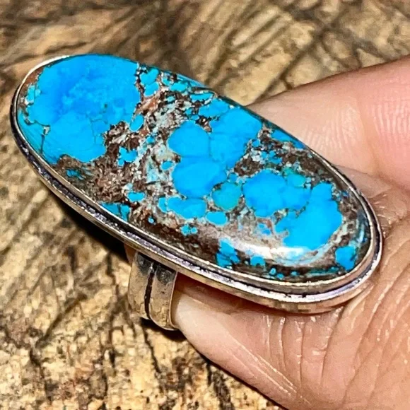 Oval Hubei Brown & Blue Turquoise Ring Size 7 - Picture 6 of 9